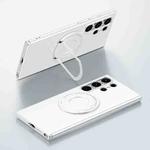 For Samsung Galaxy S23 Ultra 5G Matte Magsafe Magnetic Phone Case with Trolley Holder(White)