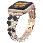 For Apple Watch 3 38mm Petal Metal Diamond Watch Band(Rose Gold+Black)