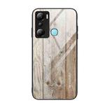 For Infinix Hot 20i Wood Grain Glass Phone Case(Grey)