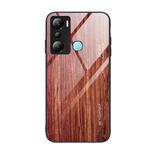 For Infinix Hot 20i Wood Grain Glass Phone Case(Coffee)