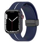 Two Color Folding Buckle Silicone Watch Band For Apple Watch 5 44mm(Midnight Blue+White)