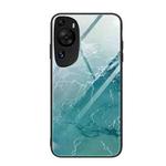 For Huawei P60 Art Marble Pattern Glass Protective Phone Case(Green Ocean)