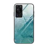 For Huawei P60 Marble Pattern Glass Protective Phone Case(Green Ocean)