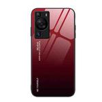 For Huawei P60 Gradient Color Glass Phone Case(Red Black)