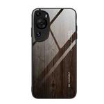 For Huawei P60 Art Wood Grain Glass Phone Case(Black)