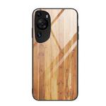 For Huawei P60 Art Wood Grain Glass Phone Case(Yellow)