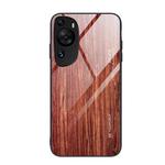 For Huawei P60 Art Wood Grain Glass Phone Case(Coffee)