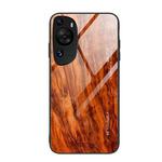 For Huawei P60 Art Wood Grain Glass Phone Case(Light Brown)
