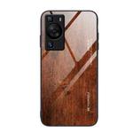 For Huawei P60 Wood Grain Glass Phone Case(Dark Brown)