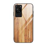 For Huawei P60 Wood Grain Glass Phone Case(Yellow)