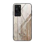 For Huawei P60 Wood Grain Glass Phone Case(Grey)