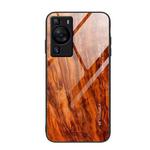 For Huawei P60 Wood Grain Glass Phone Case(Light Brown)