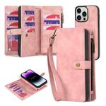For iPhone 14 Pro Zipper Wallet Detachable MagSafe Leather Phone Case(Pink)