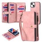 For iPhone 14 Plus Zipper Wallet Detachable MagSafe Leather Phone Case(Pink)