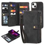 For iPhone 13 Zipper Wallet Detachable MagSafe Leather Phone Case(Black)