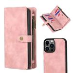 For iPhone 13 Pro Max Zipper Wallet Detachable MagSafe Leather Phone Case(Pink)