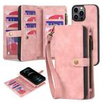 For iPhone 12 Pro Max Zipper Wallet Detachable MagSafe Leather Phone Case(Pink)