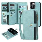 For iPhone 11 Pro Zipper Wallet Detachable MagSafe Leather Phone Case(Blue)