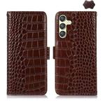 For Samsung Galaxy A25 5G Global Crocodile Top Layer Cowhide Leather Phone Case(Brown)