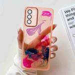 For OPPO Reno6 Oil Painting Electroplating TPU Phone Case(Pink)