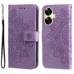For Realme C55 7-petal Flowers Embossing Leather Phone Case(Light Purple)