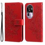 For OPPO Reno10 Pro+ 7-petal Flowers Embossing Leather Phone Case(Red)