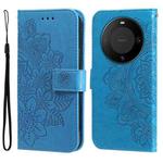 For Huawei Mate 60 7-petal Flowers Embossing Leather Phone Case(Blue)