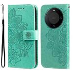 For Huawei Mate 60 7-petal Flowers Embossing Leather Phone Case(Green)