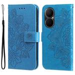 For Huawei Enjoy 80 Seven-petal Flowers Embossing Leather Phone Case(Blue)