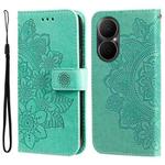 For Huawei Enjoy 80 Seven-petal Flowers Embossing Leather Phone Case(Green)