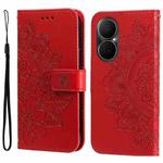 For Huawei Enjoy 80 Seven-petal Flowers Embossing Leather Phone Case(Red)