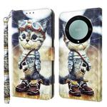 For Honor Magic5 Lite 3D Painted Pattern Leather Phone Case(Naughty Cat)