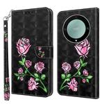 For Honor Magic5 Lite 3D Painted Pattern Leather Phone Case(Rose)
