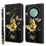 For Honor Magic5 Lite 3D Painted Pattern Leather Phone Case(Golden Butterfly)