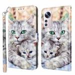 For Xiaomi 12 3D Painted Pattern Leather Phone Case(Two Loving Cats)