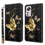 For Xiaomi 12 3D Painted Pattern Leather Phone Case(Golden Butterfly)