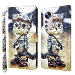 For Xiaomi 12 Pro 3D Painted Pattern Leather Phone Case(Naughty Cat)