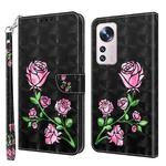 For Xiaomi 12 Pro 3D Painted Pattern Leather Phone Case(Rose)