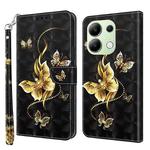 For Xiaomi Redmi Note 13 4G 3D Painted Pattern Leather Phone Case(Golden Butterfly)