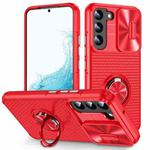 For Samsung Galaxy S22 5G Sliding Camshield Armor Phone Case with Ring Holder(Red)