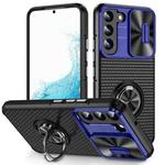 For Samsung Galaxy S22 5G Sliding Camshield Armor Phone Case with Ring Holder(Blue Black)