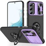 For Samsung Galaxy S23+ 5G Sliding Camshield Armor Phone Case with Ring Holder(Purple Black)