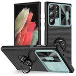 For Samsung Galaxy S23 Ultra 5G Sliding Camshield Armor Phone Case with Ring Holder(Grey Green Black)