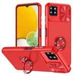 For Samsung Galaxy A22 Sliding Camshield Armor Phone Case with Ring Holder(Red)