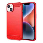 For iPhone 15 Plus Brushed Texture Carbon Fiber TPU Phone Case(Red)