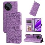 For Realme 11 4G Global Embossed Sunflower Leather Phone Case(Purple)