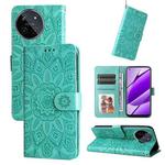For Realme 11 4G Global Embossed Sunflower Leather Phone Case(Green)