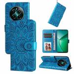 For Realme 12+ Embossed Sunflower Leather Phone Case(Blue)