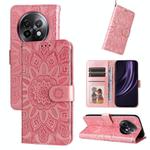 For Realme 13+ Embossed Sunflower Leather Phone Case(Rose Gold)