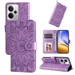 For Realme 14 Global Embossed Sunflower Leather Phone Case(Purple)